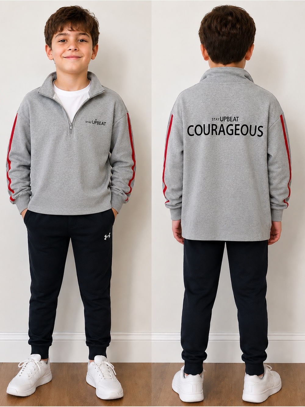 🌟 Stay Upbeat “COURAGEOUS” Quarter Zip Sweatshirt – Youth Size 8 – NWOT
